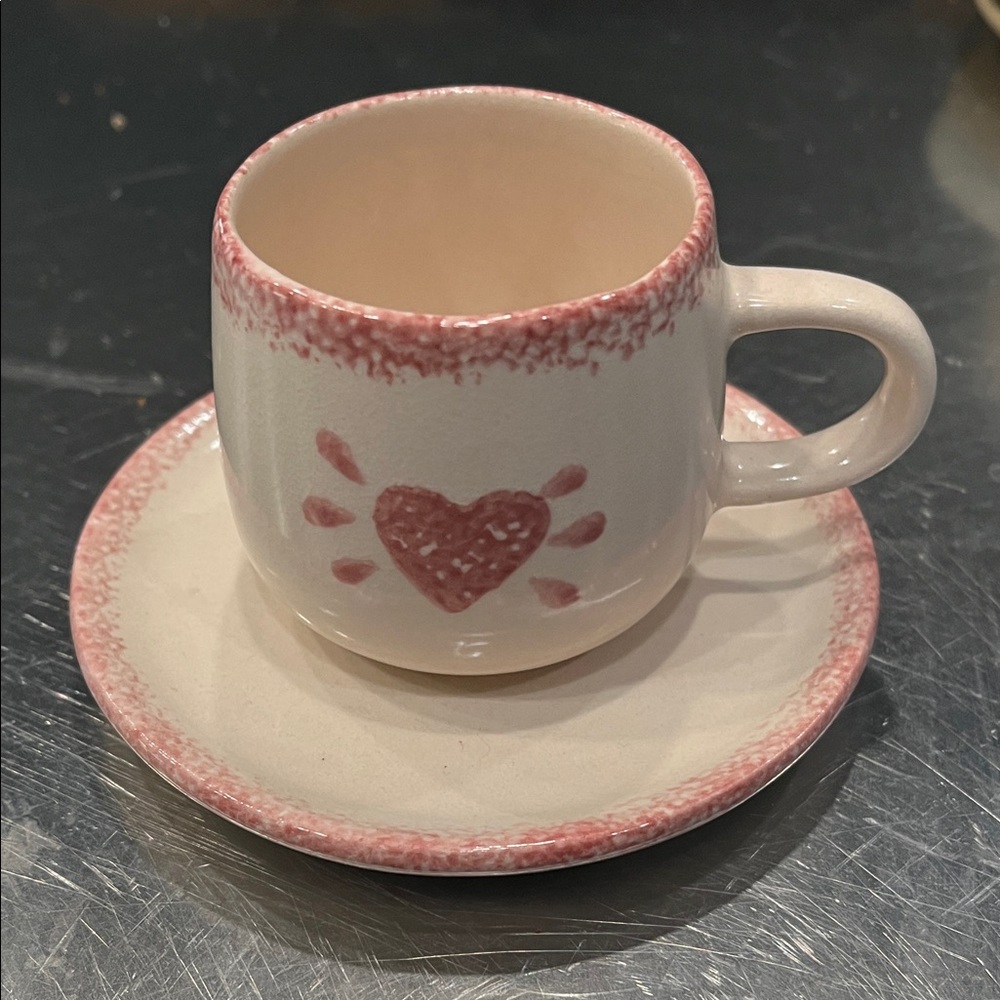 Pink Heart Ceramic Cup and Saucer